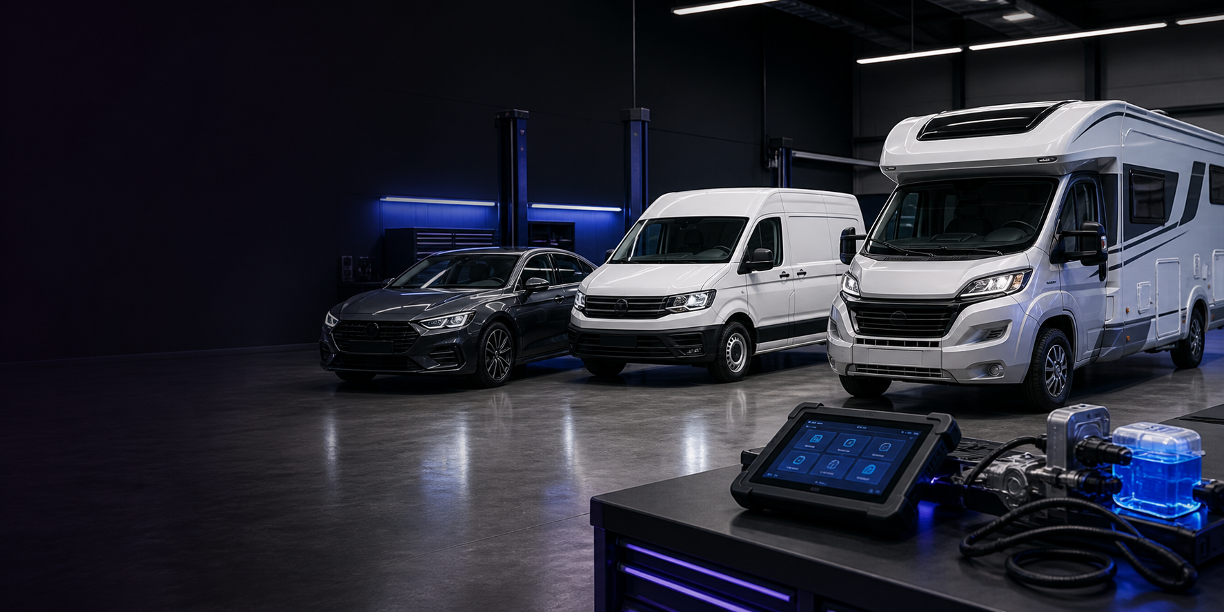Pkw, Transporter und Wohnmobil in einer professionellen Werkstatt für AdBlue- und SCR-Diagnose