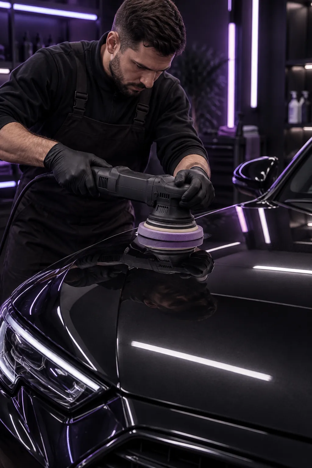 Illustration einer Poliermaschine auf Fahrzeuglack
